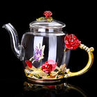กาน้ำชาแก้วลายดอกไม้ 380 มล. พร้อมชุดกาน้ำชาวินเทจลายดอกไม้ขอบทอง Gold